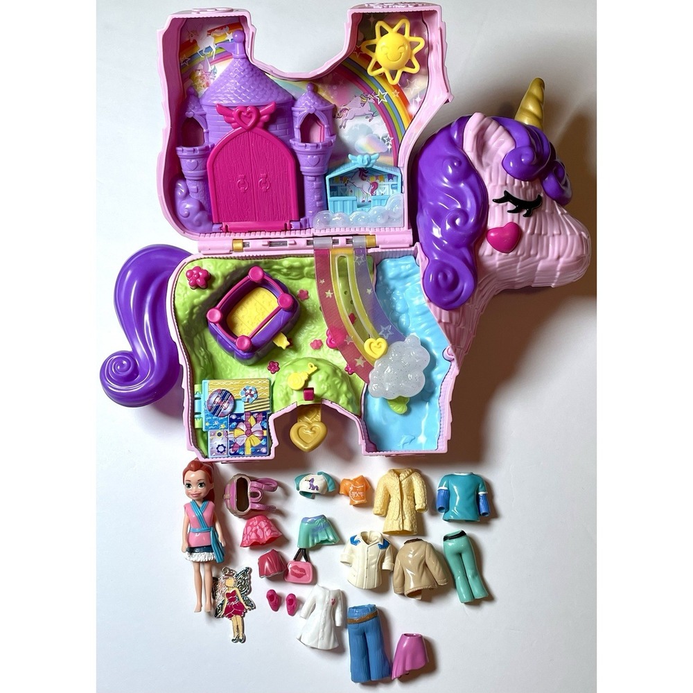 Polly Pocket Unicorn Case Girl Doll Clothes Shoes Backpack Lot 20 pieces